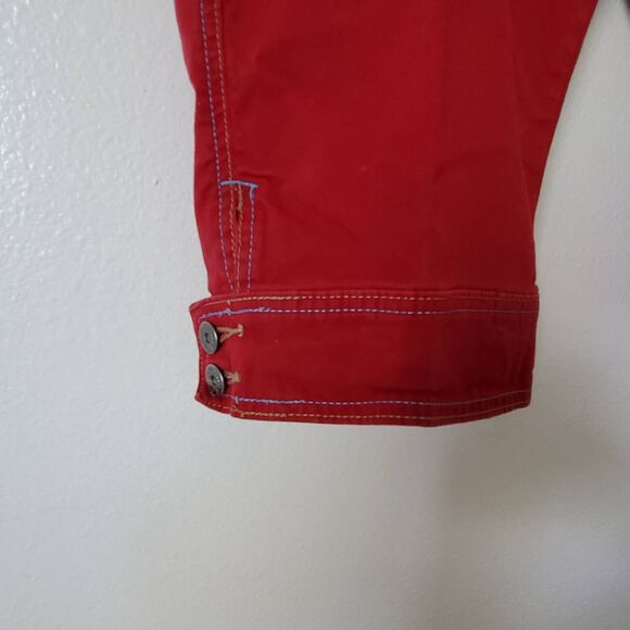 Lee Womens 16 Capri Jeans Red Stretch Button Hem High Rise Zipper 5-Pocket - Picture 7 of 15